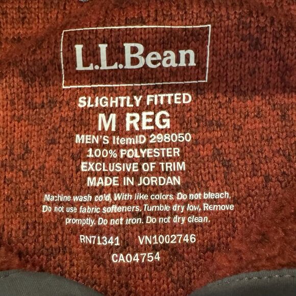 L.L. Bean Sweater Mens Medium Red Slightly Fitted 1/4 Snap Mock Fleece Pullover - Picture 3 of 10